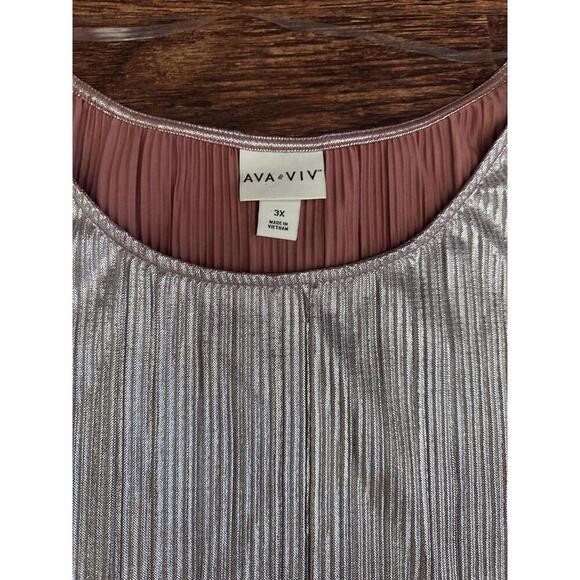 AVA & VIV Womens Long Sleeve Blouse Size 3X Metallic Pleated Ruffle Shimmering - Picture 4 of 6